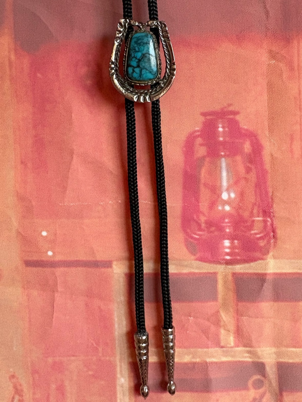 Vintage Faux Turquoise Horseshoe Bolo Tie 🤠